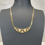 Vintage Avon Gold Tone Herringbone Chain & Cream Gold Black Enamel Necklace  16"