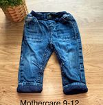 Mothercare Blue Denim Baby Jeans Cotton Elastic Waist Button 9-12 Months