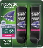 Nicorette QuickMist Cool Berry Duo Mouthspray 2 x 150 Sprays Stop Smoking