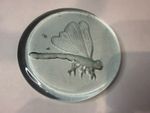 Vintage Clear Glass Dragonfly Paperweight Round Art Glass Disc 4”
