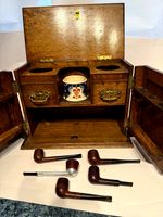 ANTIQUE SMOKERS CABINET AND 5 PIPES