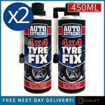 2 x LARGE TYRE QUICK FIX CAR EMERGENCY FLAT PUNCTURE 4x4 FOAM REPAIR KIT 450ML