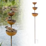 Rust Metal Rain Catcher Stake Bird Bee Butterfly Water Feeder Bowl Garden Decor