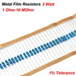 2W Metal Film Resistors 2 Watt 1% Tolerance 1 Ohm-10 MOhm Pack: 20/ 60/100/300