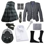 Scottish Men's Grey Tweed Argyle Jacket kilt outfit 11 Items Wedding kilt set