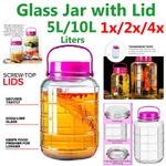 5 8 10 Litre Large Glass Jar Preserve Food Beverage Juice Airtight Container Lid