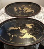 READ Nesting pair of Chinese Laquerware 1930's Trays Dragon Chasing Pearl AF