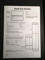 Used car sales invoice receipt pad for buying & selling motor vehicles