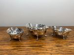 3 X ANTIQUE SILVER PLATE FILAGREE RIM FOOTED SERVING BONBON BOWLS DISHES