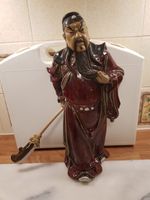 Large Shiwan  warrior  Guan Gong Mudman God (Ox Blood Red) H12.5" X W7" Vgc