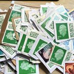 150 Unfranked Great Britain 2nd Class Green Machin Stamps on Paper