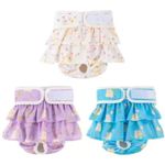 FEMALE DOG NAPPIES, PERIOD PANTS - PACK OF 3 COLOURS - WASHABLE - CUTE - FRILLS