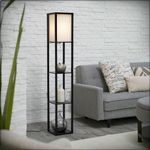 Floor Lamp Free Standing Wood 3-Tier Storage Shelf Reading Bedroom Living Room