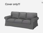 IKEA EKTORP 3 Seater Sofa Slipcover & cushions only Grey Geometric Pattern