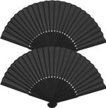 2 Pack Black Silk Fabric Hand Fans, Chinese Fan, Folding Hand Fan Handheld Fan f