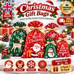 5/10pcs Large Christmas Sacks Party Present Gift Bags Drawstring Wrap Storage UK