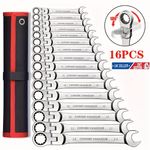 16Pcs 6-24mm Flexible 180° Ratchet Wrench Spanner Set Combination Tools with Bag
