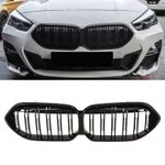 Fits BMW 2 Series F44 Front Kidney Grilles Twin Slats Sport Gloss Black