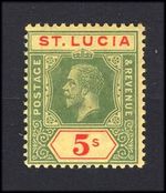 M27687 St Lucia 1912 5/- Green/Red-Yellow m/m Sg 88 Cat £40