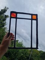 Old Antique Small piece of leaded Stained glass 26cms x 20.5cms 