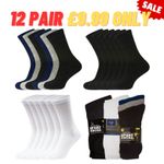 12Pairs Mens Sports Socks Cotton Rich Cushioned Everyday Crew Socks UK Size 6-11