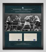 WILFRED BENITEZ & ROBERTO DURAN SIGNED & FRAMED CARD PRESENTATION BAS