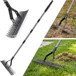 Thatch Rake Steel Curved Tip Teeth Extendable Lawn Rake for Leaves Garden Tool