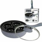 New GREY 7pc Egg Poacher Pan 4 Hole Cup Saucepan Frying Pan Glass Lid Non Stick