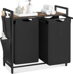 VASAGLE 2 Compartment Laundry Basket 92L Clothes Hamper Shelf Metal Frame