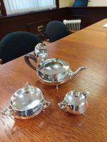 Charles Edwards Sterling Silver Arts and Crafts Hammered 3 Piece Tea Set