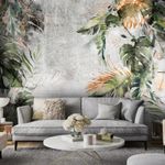 LEAVES TROPICAL CONCRETE Photo Wallpaper Wall Mural Modern Bedroom Living Room