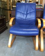 A Pair Of Bent Wood Chairs Blue Leather Sets