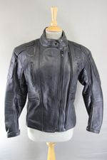 DYNAMIC LEATHER BLACK COWHIDE BIKER JACKET + SHOULDER & ELBOW CE ARMOUR: SIZE 14