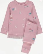 Size 1.5-2 Years Girls Pretty Pink Tutu Hem Long Sleeve Long Cuffed Leg Pyjamas