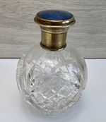 Perfume Bottle Vintage Bohemian Cut Glass  with Guilloche Enamel top (A2)