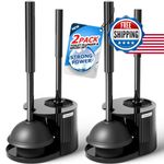 FORASTO 2Pack 2 in 1 Toilet Brush and Plunger Set - Black