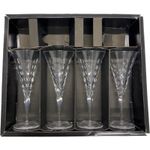 Set of 4 Clear Stemmed Champagne Flutes with Etched Design Glassware in Box