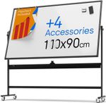Rolling Magnetic Whiteboard - Large Portable Dry Erase Board  120cm x 90cm Black
