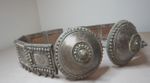 ANTIQUE MIDDLE EASTERN ASIAN LARGE SILVER DOUBLE BUCKLE SILVER AND LEATHER BELT