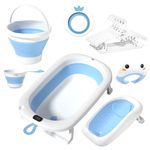 7-in-1 Blue Foldable Baby Bathtub Anti-Slip Bath Seat with Accessories Gift Set