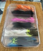 Box of 24 assorted snakes 8x3 patterns. Barbless. size 10 Fly fishing