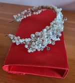Pearl & Crystal Bridal Tiara Headpiece, Silver Tone Hair Comb