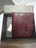Vintage Gucci Agenda Wallet GG Guccissima Burgundy Leather Italy Pocket Filofax