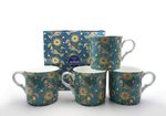 HERITAGE FINE Bone China 4 Mugs Gift Boxed Oriental Birds Design Free Delivery