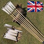 12 X 32'' Archery Wooden Arrow 5'' White Turkey Feather Bow Hunting Shooting