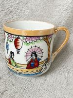 Vintage Hand Painted Japanese Porcelain Miniature Cup Geisha Boat Scene