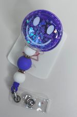 Purple Happy Face ID Reel Retractable Badge