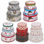 Christmas Cookie Tins Set of 3 Round Nesting Biscuit Cake Storage Xmas Gift Box