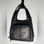Black Leather Embossed Floral Shoulder Bag Organizer Purse Y2K Vintage