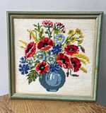 Framed Floral Cross Stitch Needlework Picture, Multicoloured, 14 Count, 12 in